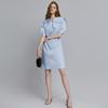 ELLE French Design High-Quality Short Sleeve Dress Women Dresses Blue EL35150