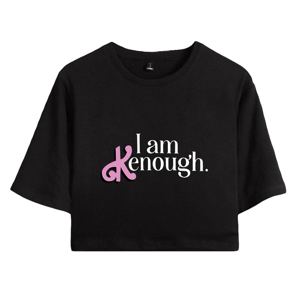 Hot Fashion Women's Sexy Barbie I Am Kenough Letter Print Short Sleeve Crop Top Funny Tee Shirts Hipster O-neck Cool Tops