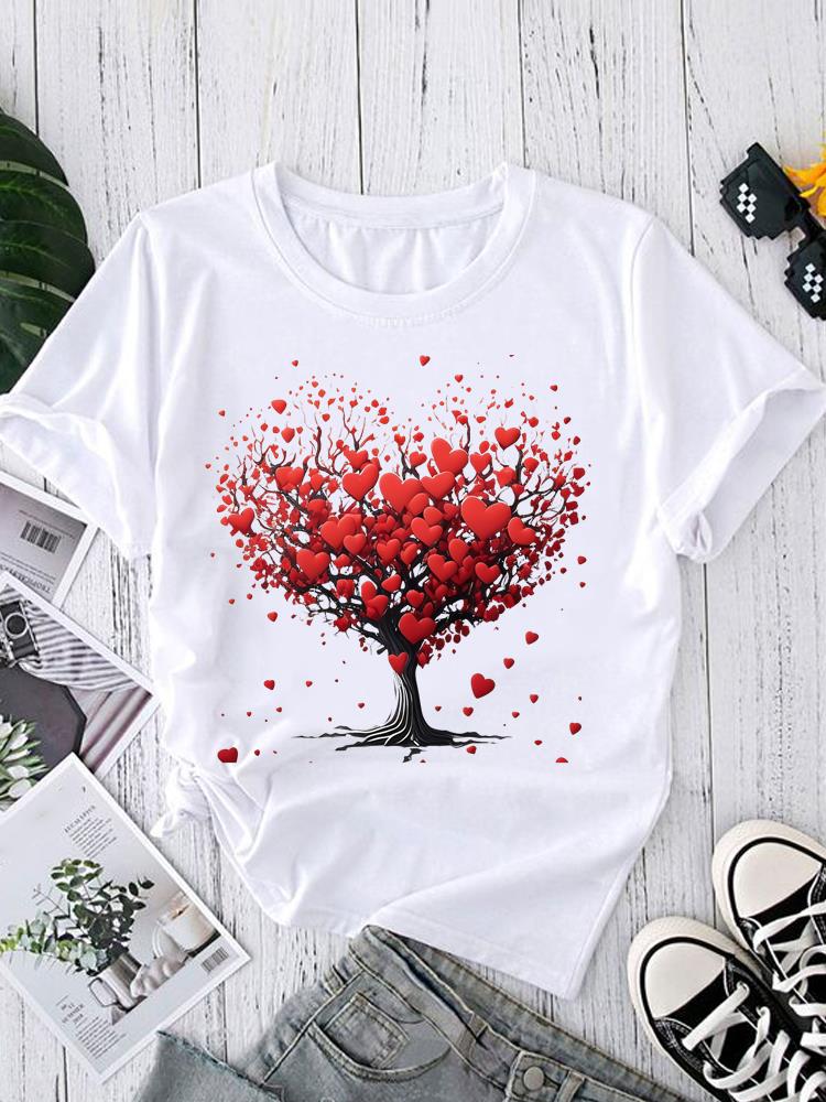 (Asian Size) sweet watercolor style  Short Sleeve T shirt Printed T-shirts O-neck Casual Clothing Fashion Female Women's Top  Graphic Tee