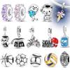 925 Silver Charms Beads Graduation Sports Series Ball Fit Bracelet Diy for Women Pendant Fine Jewelry