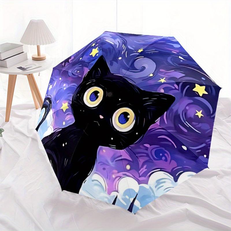

1pc Starry Night Cat Automatic Open 8-Rib Windproof Umbrella, Travel & Commuting, Suitable for All Seasons