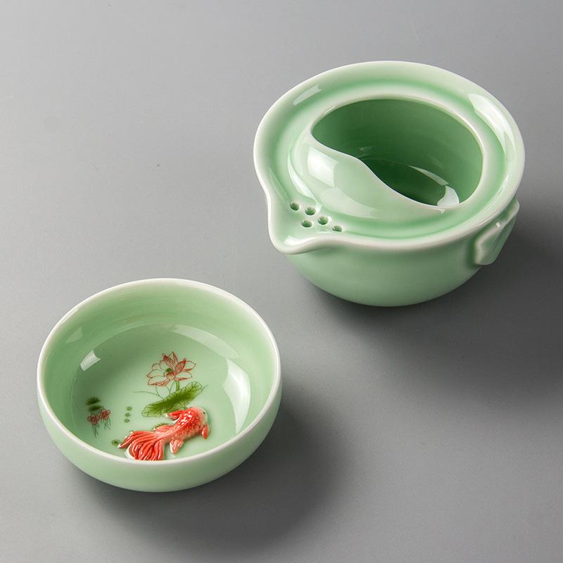 

Green Ceramic 3D Carp Gaiwan Tea Set Tea Cup and Saucer Set Chinese Pot Cups and Mugs Teacups Coffeeware Teaware Teeware Teware