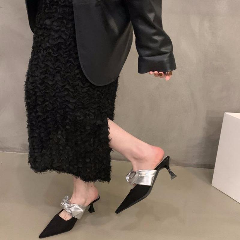 French Xiaoxiangfeng Bag Head Half Slippers Fairy Shoes Wear 2025 New Spring and Summer Bow High Heel Sandals