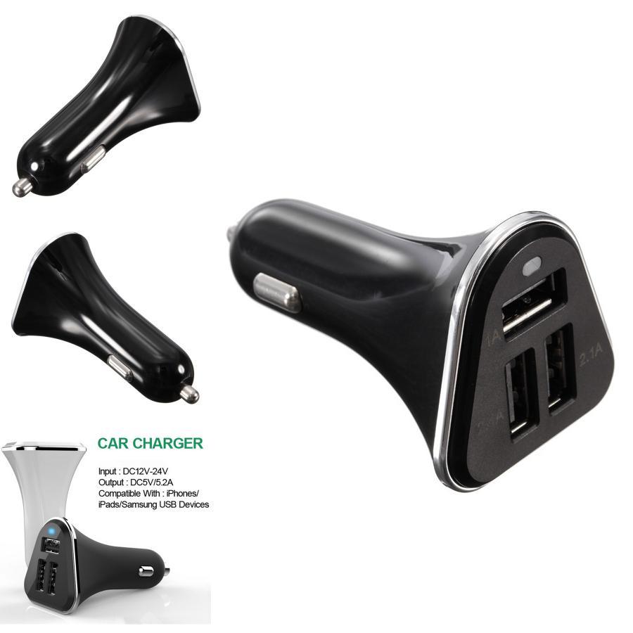 Premium 3 Port Car Charger Adapter With High-speed Usb Ports And Compact Design