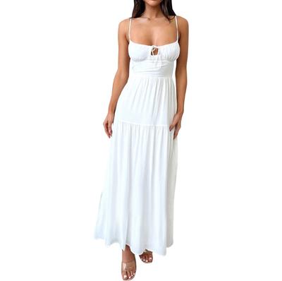 Straps-rückenfreies A-Linien-Urlaubskleid Frühlings- und Sommerriemen-Temperament-Taille Langes Kleid