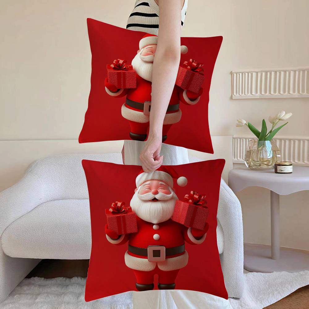 Santa Claus Pillow Case Sofa and Living Room Decorative Cushion Covers Dust-proof and Mite-proof Invisible Zipper