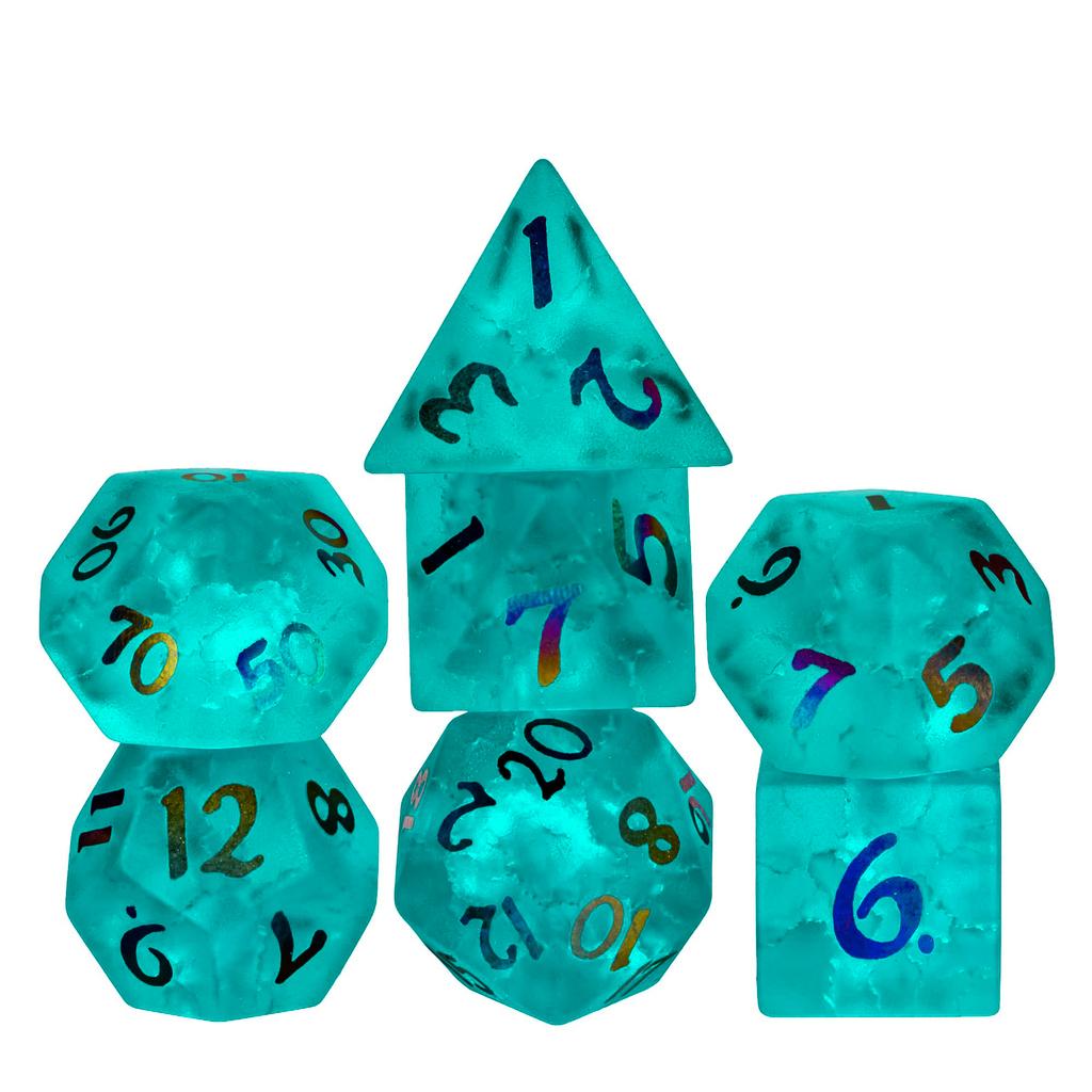 Cusdie Kleurrijke Glazen DND Dobbelstenen 7 Bliksem Edelsteen Dobbelstenen Handgemaakte Polyhedrale Dobbelstenen Set met Lederen Hoesje voor RPG Collectie Cadeau