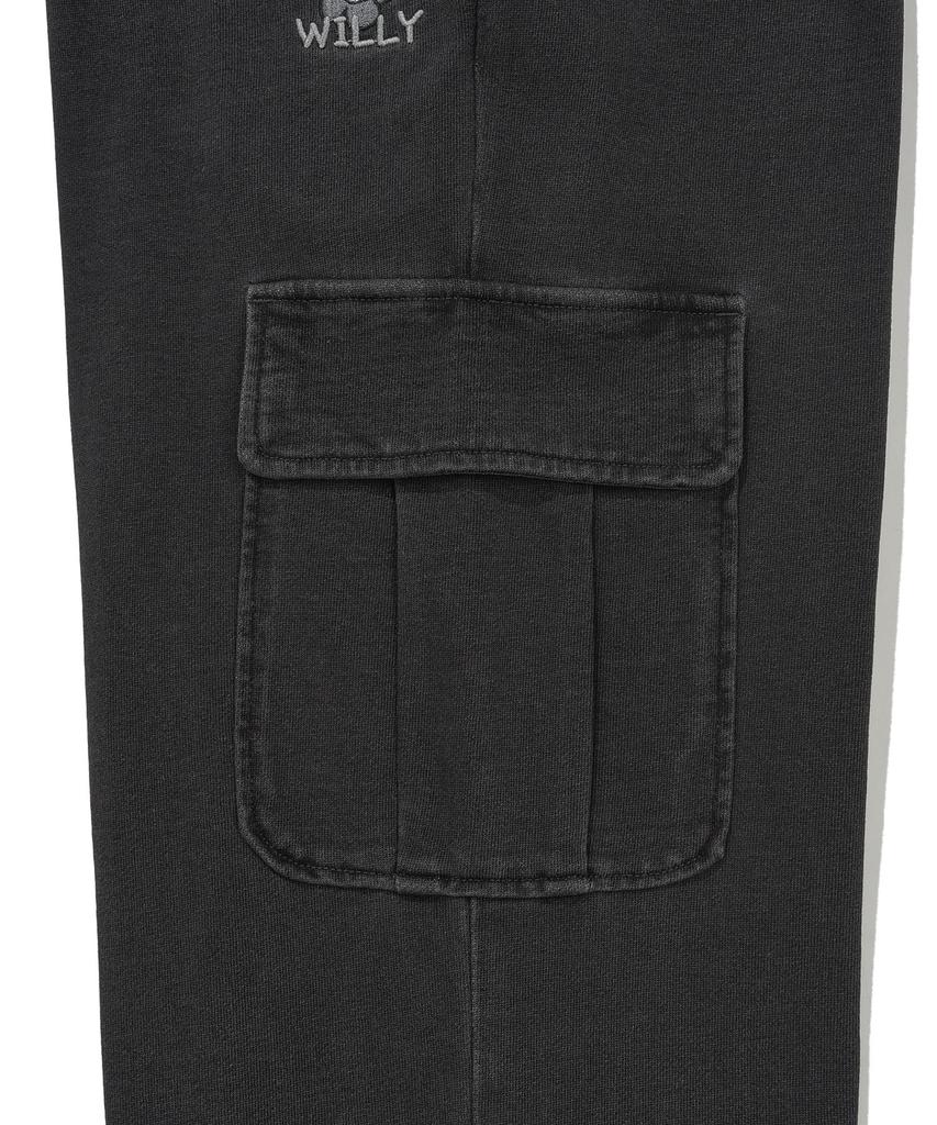 WACKY WILLY Women'S Washed Denim Semi-Wide Cargo Pants Dark Gray