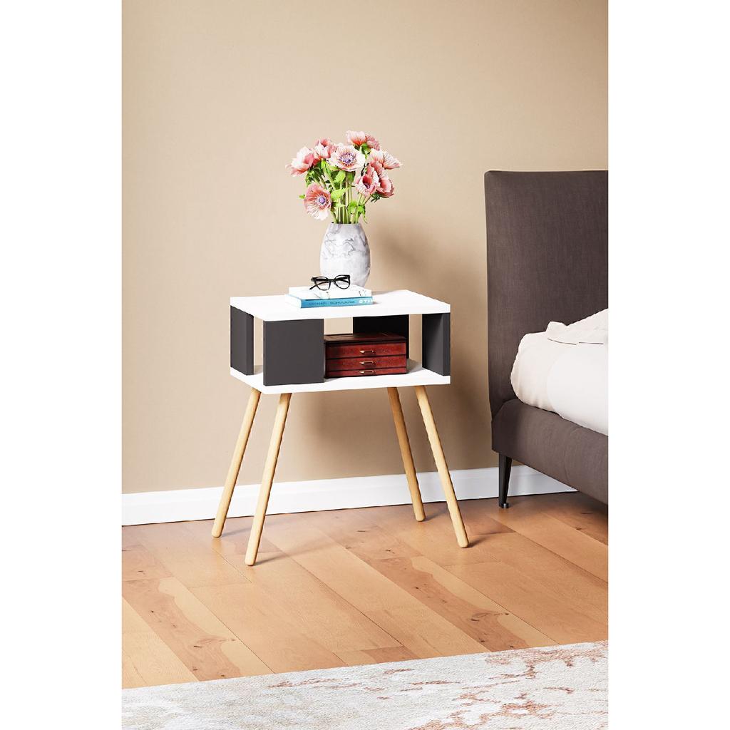 Wooden Leg Nightstand With Decorative Shelves - Atlantic Pine