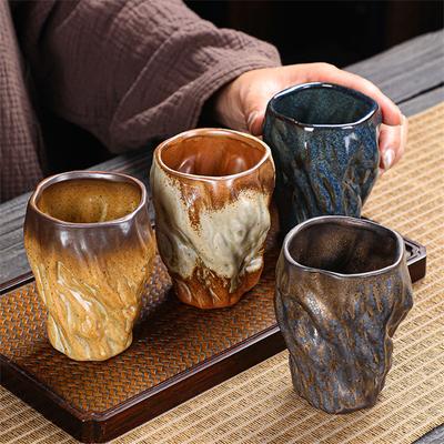 150ml Japoński Imitacja Młotkowanej Ceramiki Nieregularny Kubek do Kawy Vintage Ceramiczny Kubek Mistrzowski Zestaw do Herbaty Kung Fu Filiżanka Naczynia do Picia