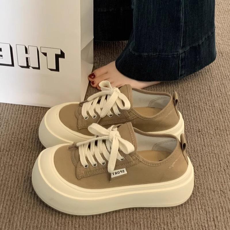 Platform Canvas Shoes Women's 2025 New Popular Summer Thin Versatile Big Head Shoes Height-increasing Sports and Leisure Board Shoes