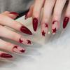 24 Stuks Y2K Blauwe Korte Ovale Press-On Nagels Zilveren Franse Tip Met Sterrenprint DIY Nepnagel Pleisters Voor Manicure