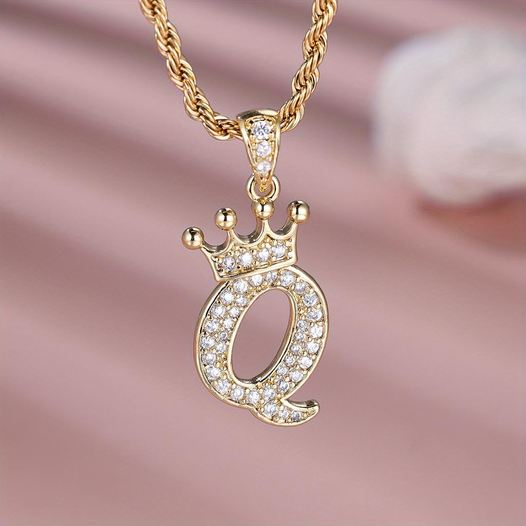 1 Pc Golden Color 26 English Letter Princess Crown Necklace Pendant Wedding Band Jewelry Valentine's Day Gift