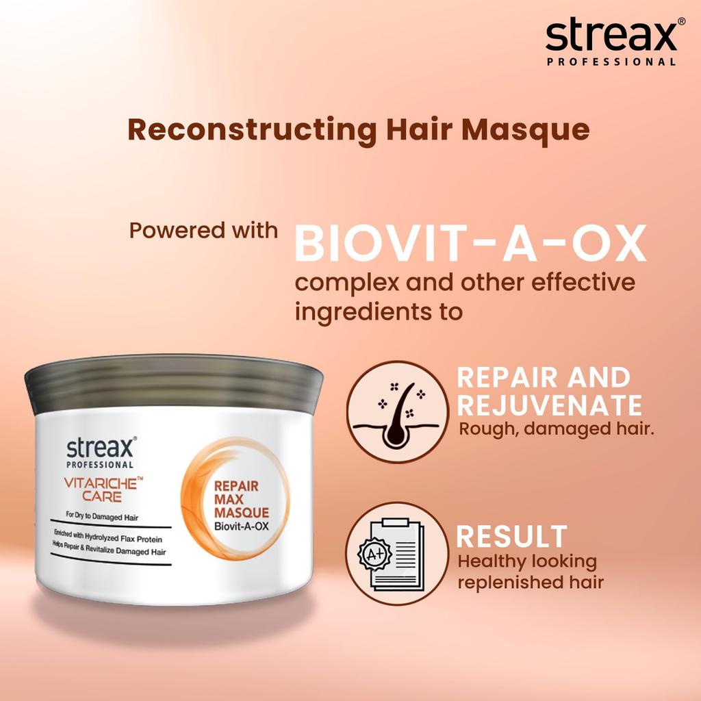Streax Professional Vitariche Care Repair Max Hair Mask 200gm for Damaged Dry Hair Men Women