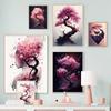 Japanese Sakura Wall Art Poster Print Canvas Painting  Pink Watercolor Cherry Blossom Aesthetic Pictures for Living Room Decor