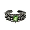 2026 European and American Style Dark Green Diamond Irregular Texture Fashion Opening Ring Genderless Wind Light Luxury Ring