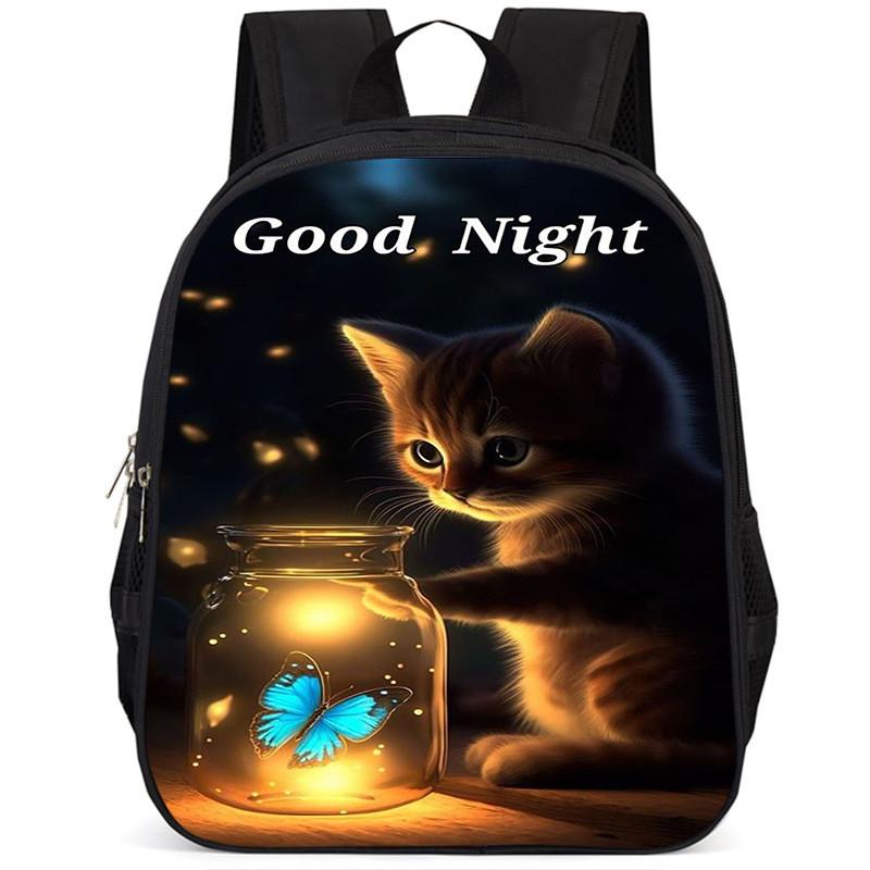 Adorable Cat 15-inch Large Capacity School Backpack Lightweight Oxford Fabric