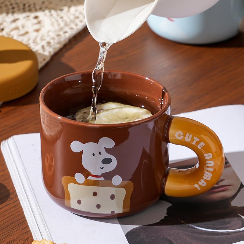 Small Gift with Cover Spoon Ceramic Cup for Girls Couples Home Suit Home Cartoon Mug High Appearance Large Capacity