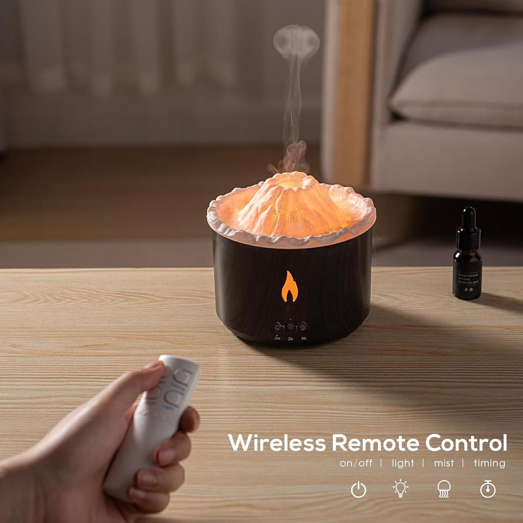 300ml Essential Oil Diffuser, Volcano Flame Aromatherapy Diffusers Fragrant Humidifier Vaporizer with Remote Control, Night Lights, Timer Auto Off