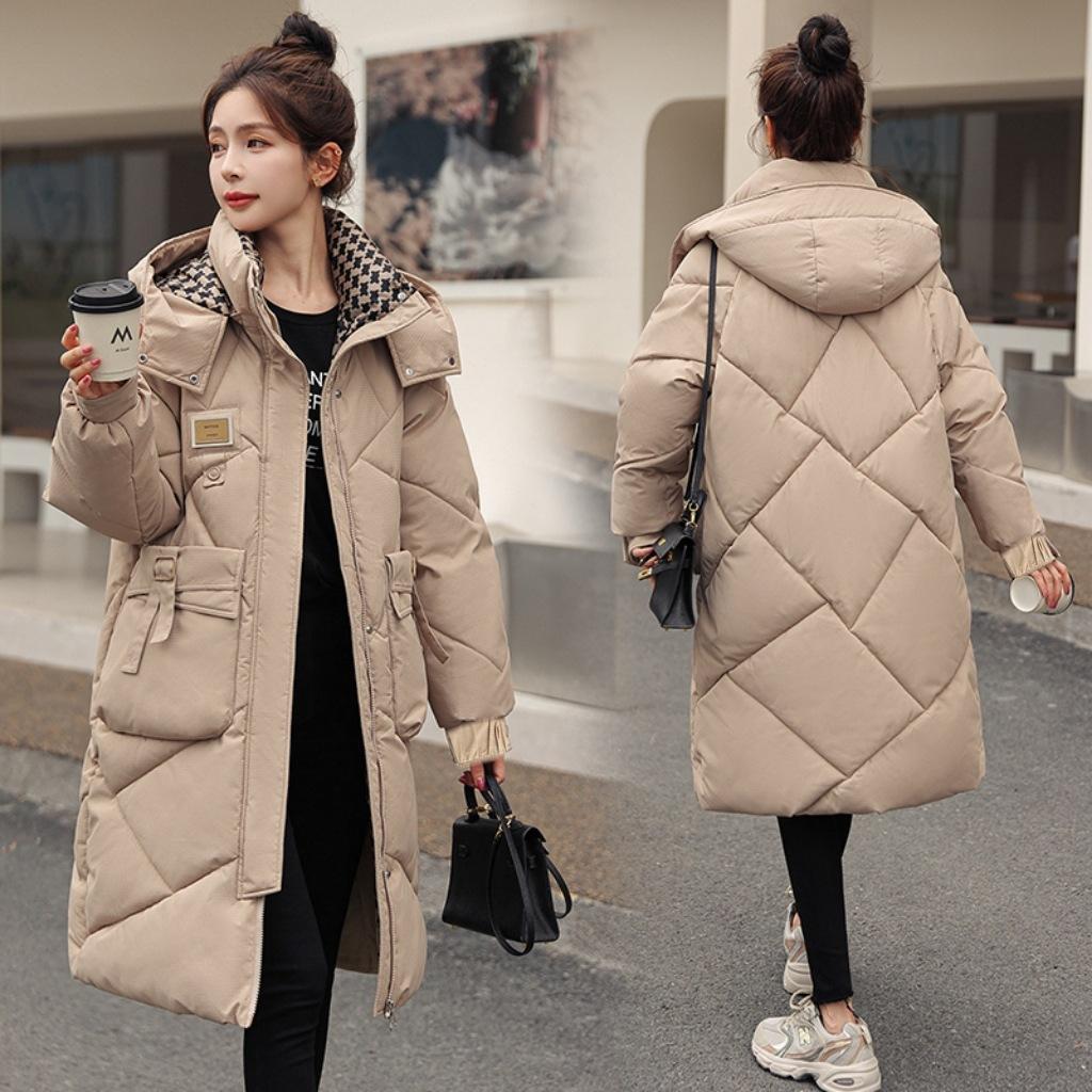 2025 winter new plus-size Korean loose down cotton jacket women's mid-length student cotton jacket women's hat detachable padded jacket