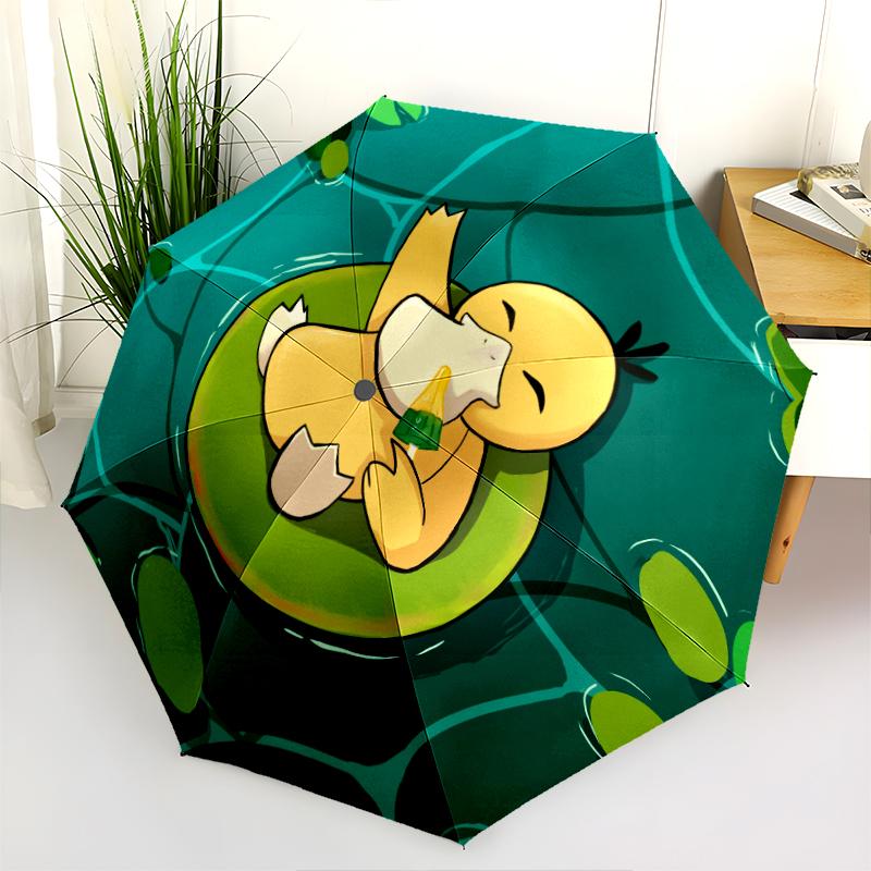 Pokémon Psyduck Pattern, Automatic Folding Umbrella, Portable and Foldable Design, 8 Ribs, a Christmas or Birthday Gift.