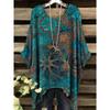 Women T-Shirts Bohemian Vacation Simple Pattern Print Tops Irregular Hemp Round Neck Fashion Versatile Short Sleeve Y2k Clothes