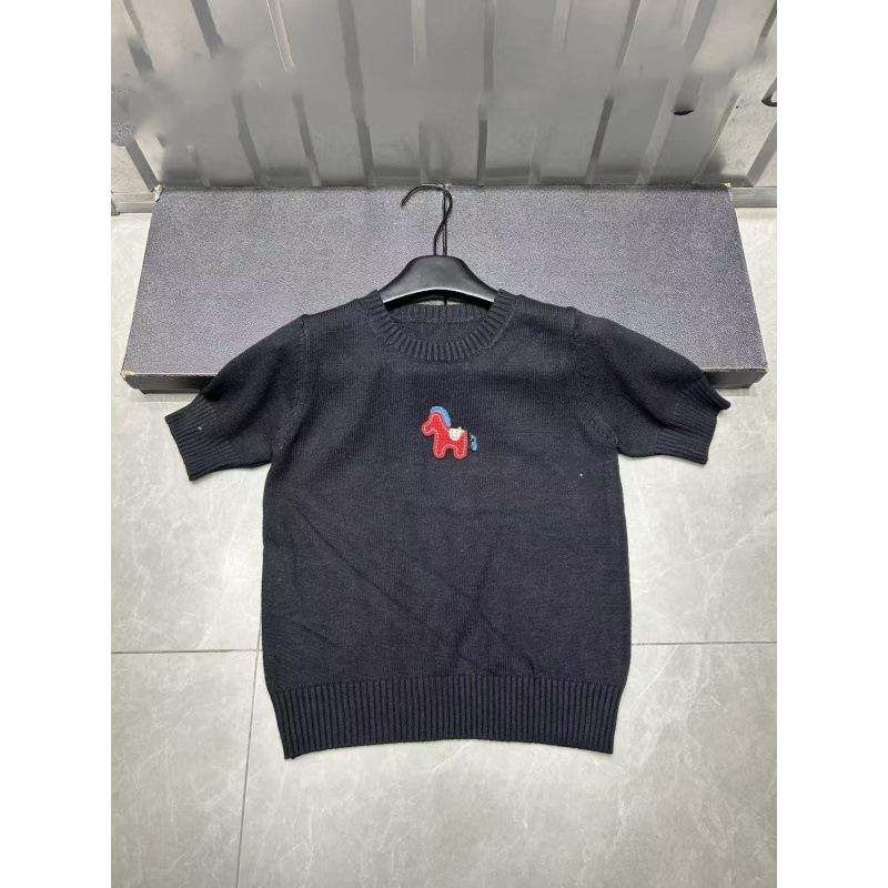 European Style Spring Pullover: Little Horse Logo, Solid Color, Round Neck, Short Sleeve, Age-Reducing, Casual Versatile Knit Top