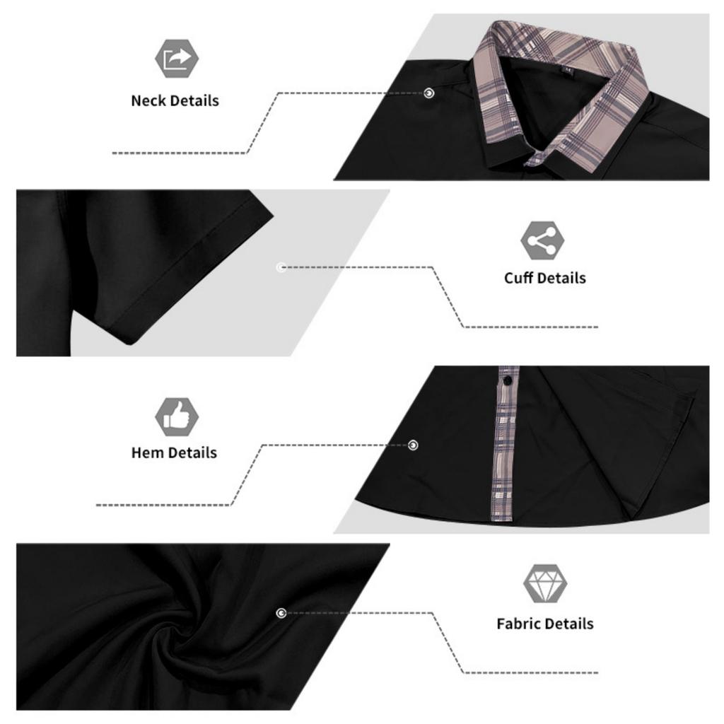 Men's Color Block Short Sleeve Button Down Shirt, Stretch Breathable Wrinkle-Free Fabric, Casual Summer Shirt for and Daily Wear, Fit