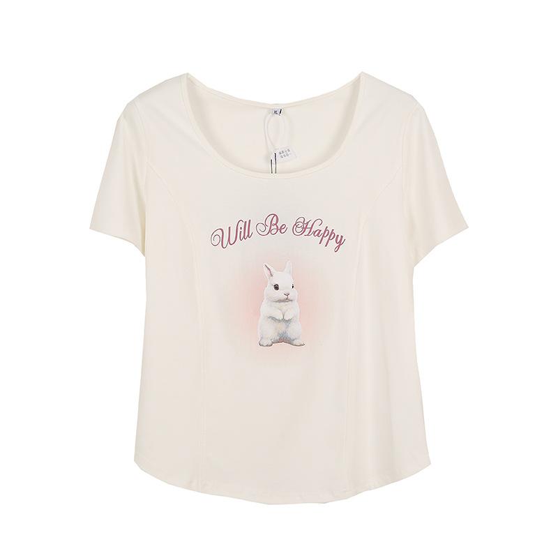 Large Size Pure Desire Style Slim-fit Printed T-shirt Spring and Summer New Inner Base Front Shoulder Thin Top 140194