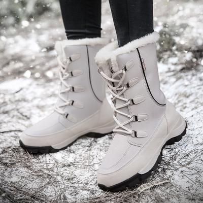 Bottes de neige d'hiver pour femmes, bottines mi-mollet imperméables doublées de fourrure chaude, chaussures d'extérieur confortables antidérapantes, bottes de randonnée à lacets pour femmes