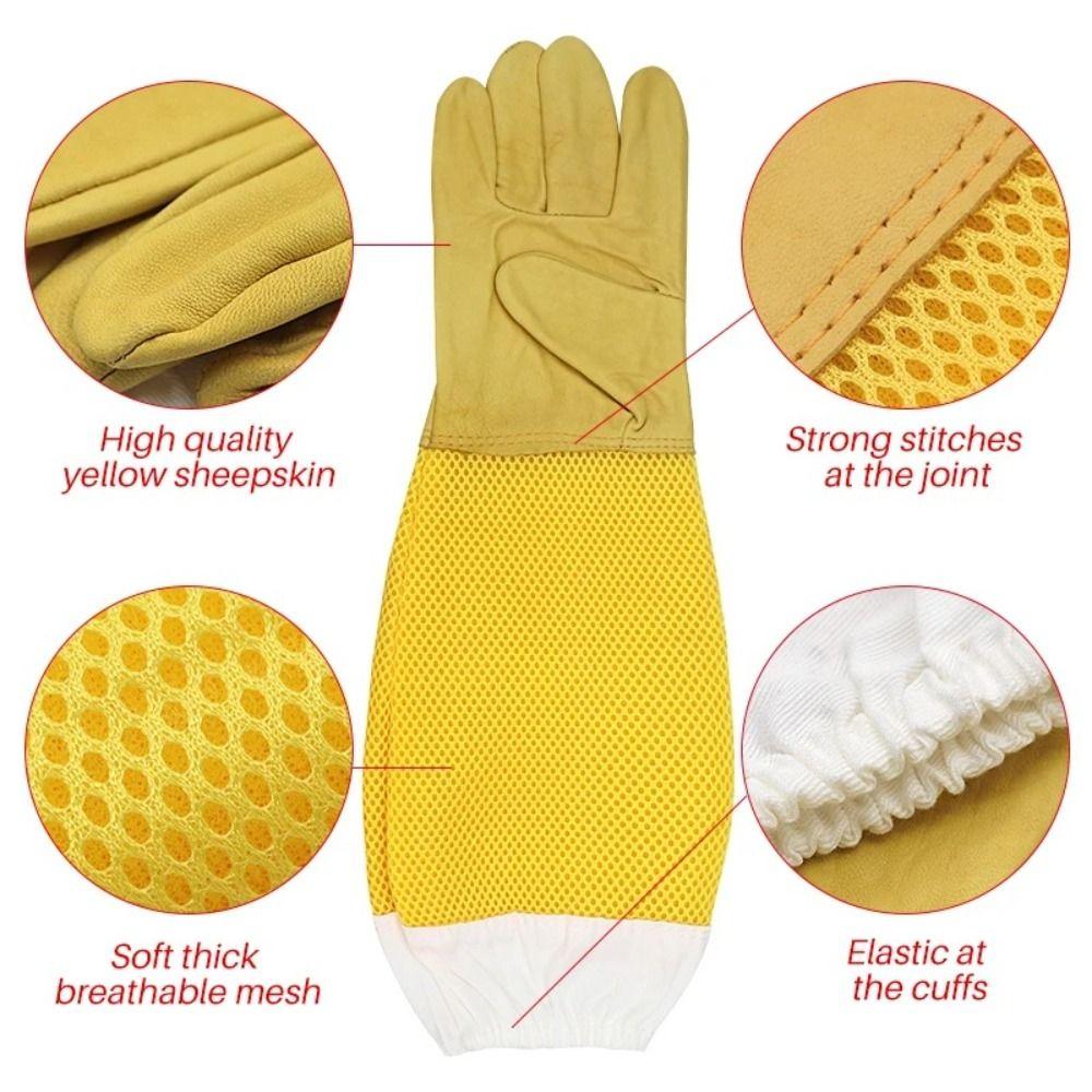 Leather Beekeeping Gloves Breathable Mesh Ventilated Gloves  Beekeeping Supplies