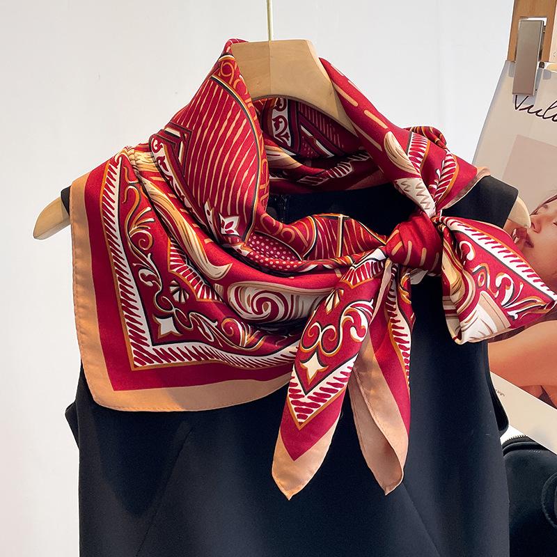 New Fashion 90X90cm Hair Shawl Scarf  Design Twill Silk Square Foulard Female Summer Sunscreen Wrap Bandana Hijab Accessores