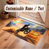 Motorcycle Biker Theme Soft Crystal Velvet Rug Custom Name & Text Print Non Slip Floor Rug for Bedroom Living Room