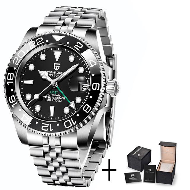 PAGANI DESIGN 40MM Luxury Men GMT Automatic Machinery Watch Ceramic Bezel Jubilee Strap Sapphire Waterproof Watches for men