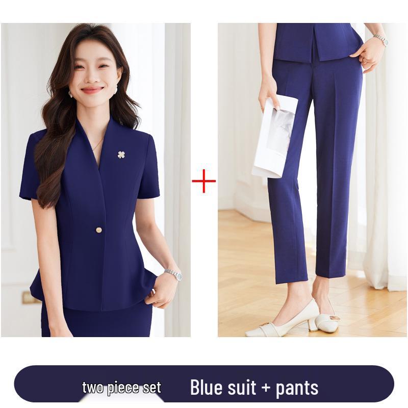 Women's Short Sleeve Black Blazer & Skirt Suit Set - Summer 2024 High-End Professional Workwear