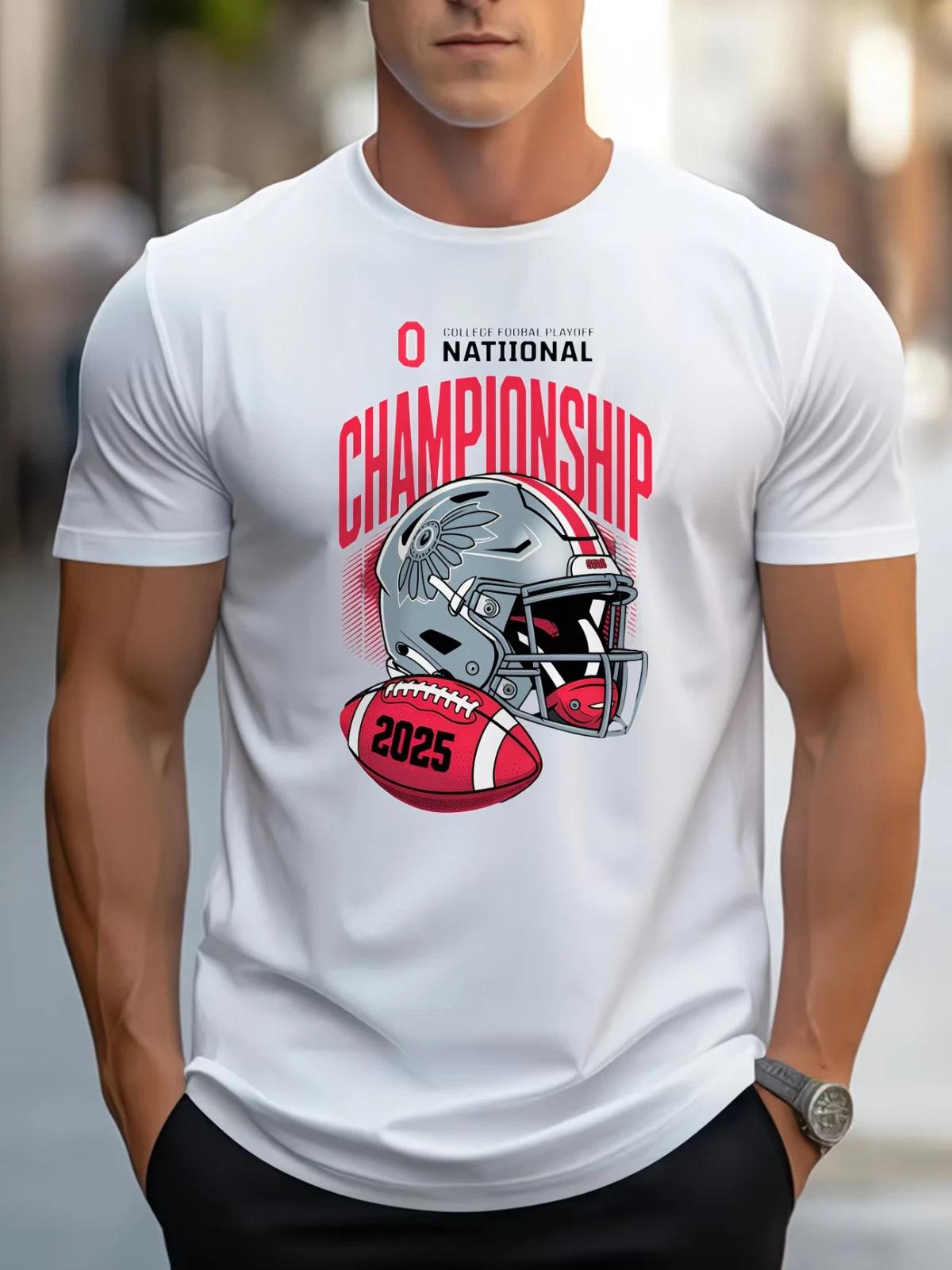 Men s Black T-Shirt with National Championship 2025 Graphic - Casual Wear XXXXL