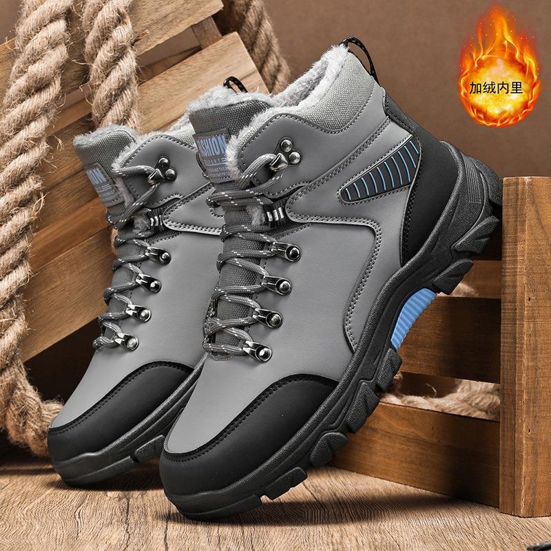 Botas de Invierno Forradas de Lana para Hombre Botas de Senderismo Antideslizantes para Exteriores Zapatos Casuales Cálidos de Caña Alta