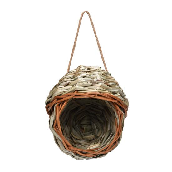 Handwoven Hanging Bird House Natural Reed Bird Hut Hanging Bird Nest House for Parrots Cockatiels Garden Yard Patio Terrace Indoor Decor