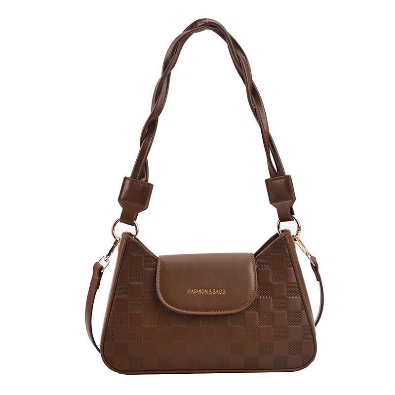 

Trendy plaid underarm bag twist shoulder strap foreign style small fresh versatile messenger bag popular single shoulder underarm bag коричневый