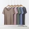 Damen Sommer Übergröße V-Ausschnitt Einfarbig Locker T-Shirt Lässig Loungewear Oberteil