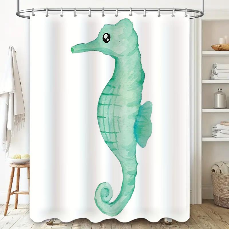 Green Seahorse Shower Curtain Waterproof Bathroom Decoration for Home Living Room Decorations DIY Creative Wall Hanging Art Prin