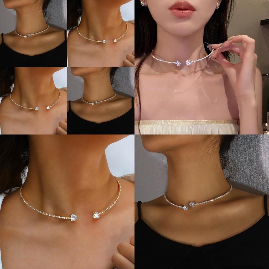 Stunning Open Heart Rhinestone Choker Necklace Crafted With Alloy For Classy Women