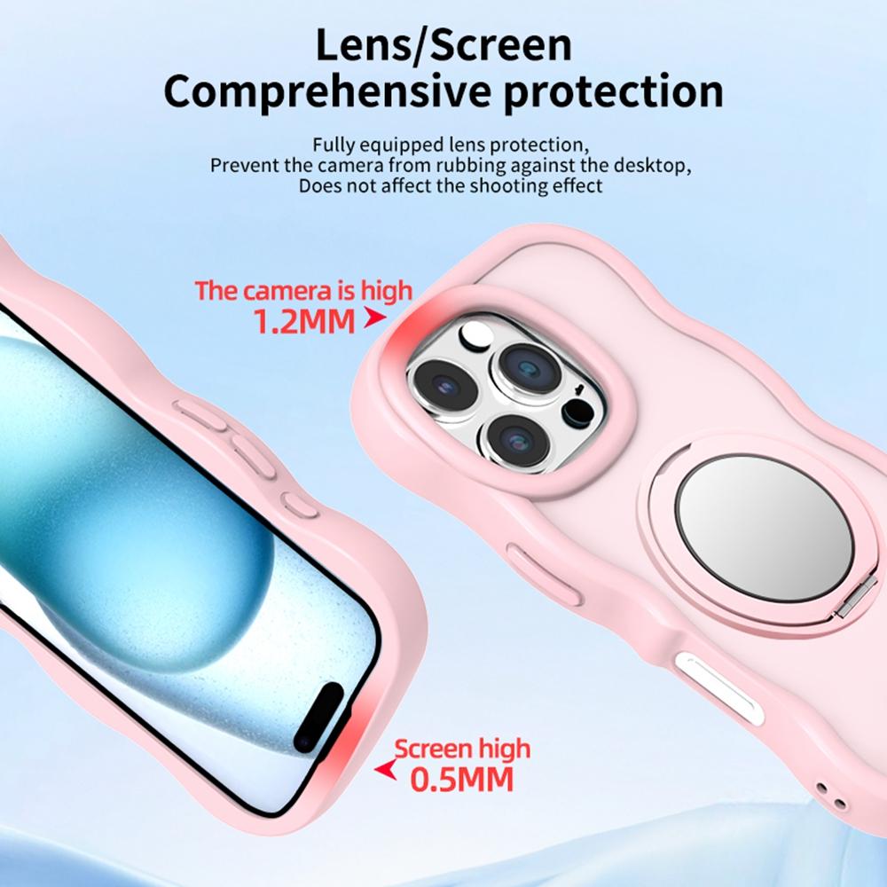 For iPhone 16 Pro Max Magnetic Case Wave Edge TPU+Acrylic Phone Cover with Mirror Kickstand