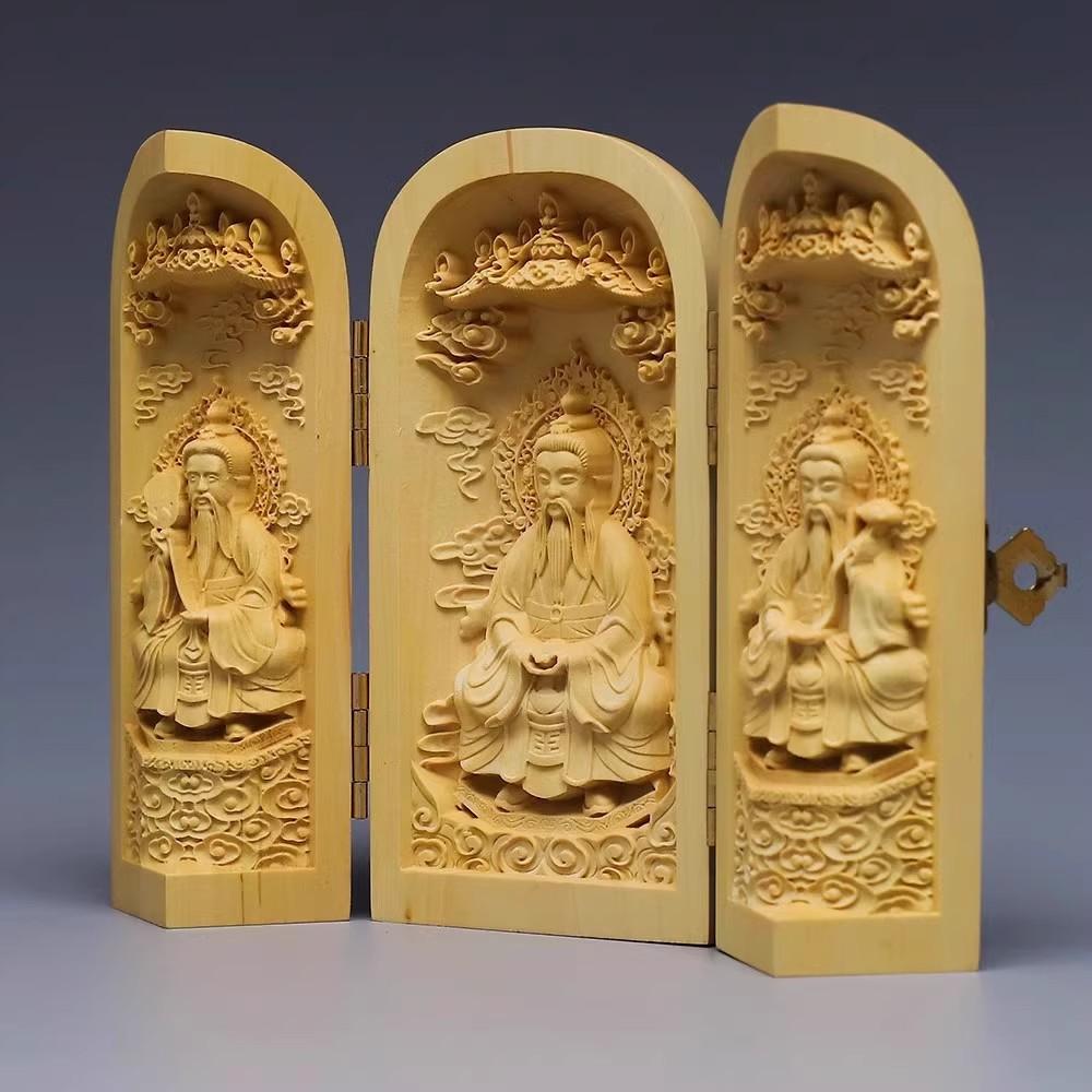 Skládací krabička Ozdoba sochy Buddhy, Sochy Guanyin, 3,93" Dřevořezba Západní Sansheng Řemesla Kancelář Domácí dekorace dárek