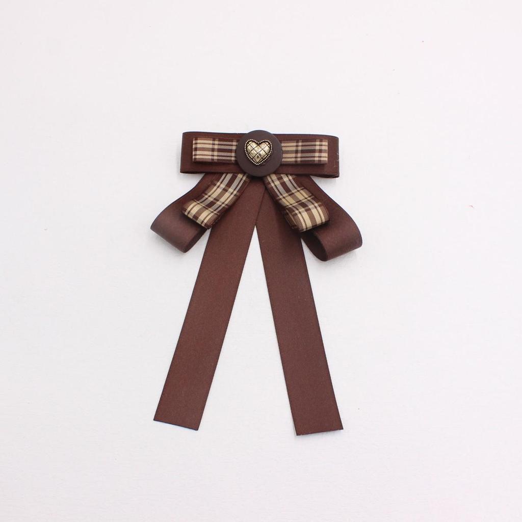 Women's Coffee Brown Plaid Bow Tie Brooch Collar Accessory S320