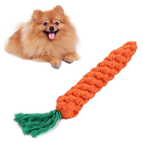 Pet Dog Puppy Carrot Shape Cotton Rope Molar Tooth Cleaning Chew Training Toy