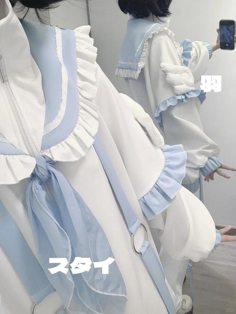 Light Blue Landmine Hoodie and Leg Long or Short Detachable Subculture Sailor Loose Light Size M [XHSUKADO] 2-Piece Set, Angel-Kaiwai (Tereshi-Kai)