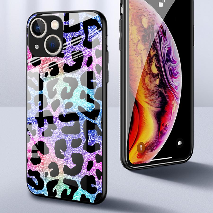 Case for iPhone 17 Pro Max 12 16 15 Plus Air 14 XR 11 8 13 Glass Phone Cover Color Leopard Print