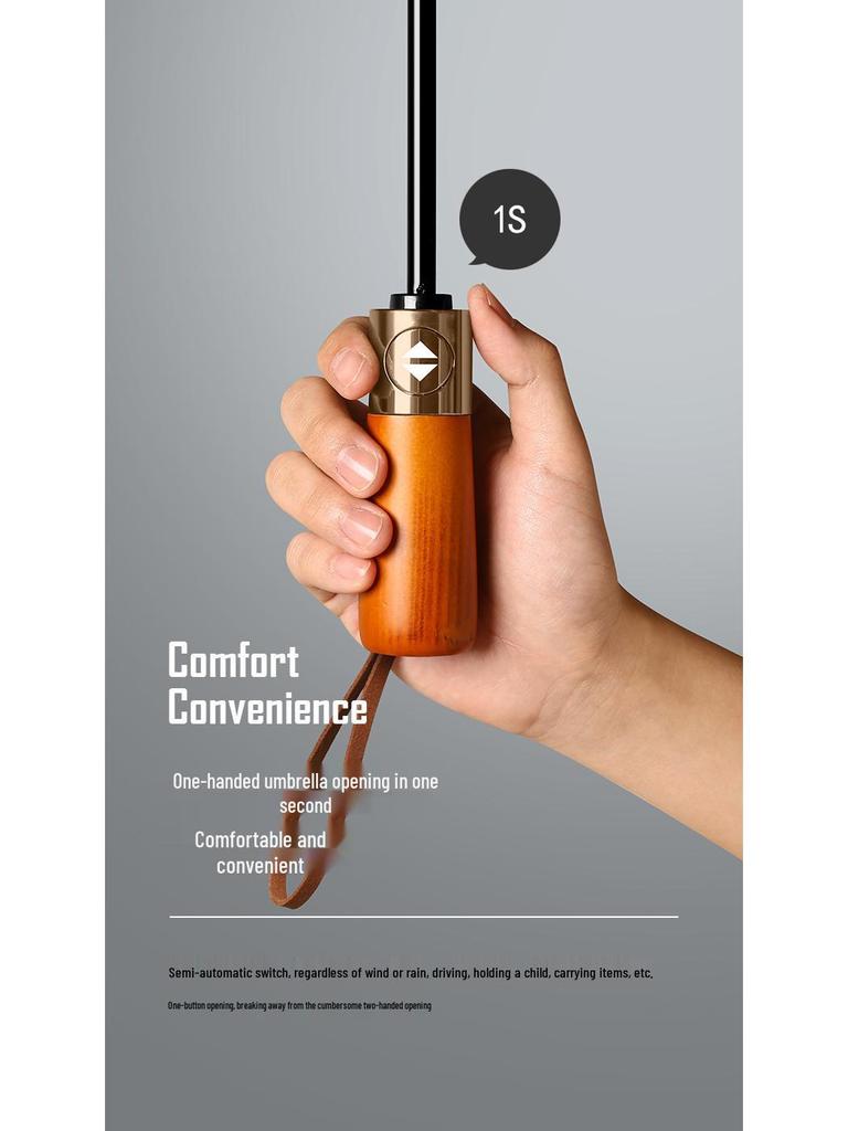 24-ribbigt automatiskt öppnande paraply med trähandtag i XL-storlek, vindtätt, svart solskyddsparaply för män och kvinnor, dubbelanvändning för soliga/regniga dagar