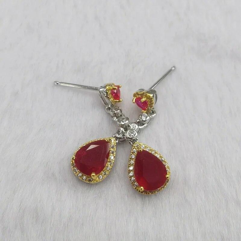 SACE GEMS Earring for Women 925 Sterling Silver 6*8MM Natural Ruby Stud Earrings Wedding Party Fine Jewelry Eardrop Gifts